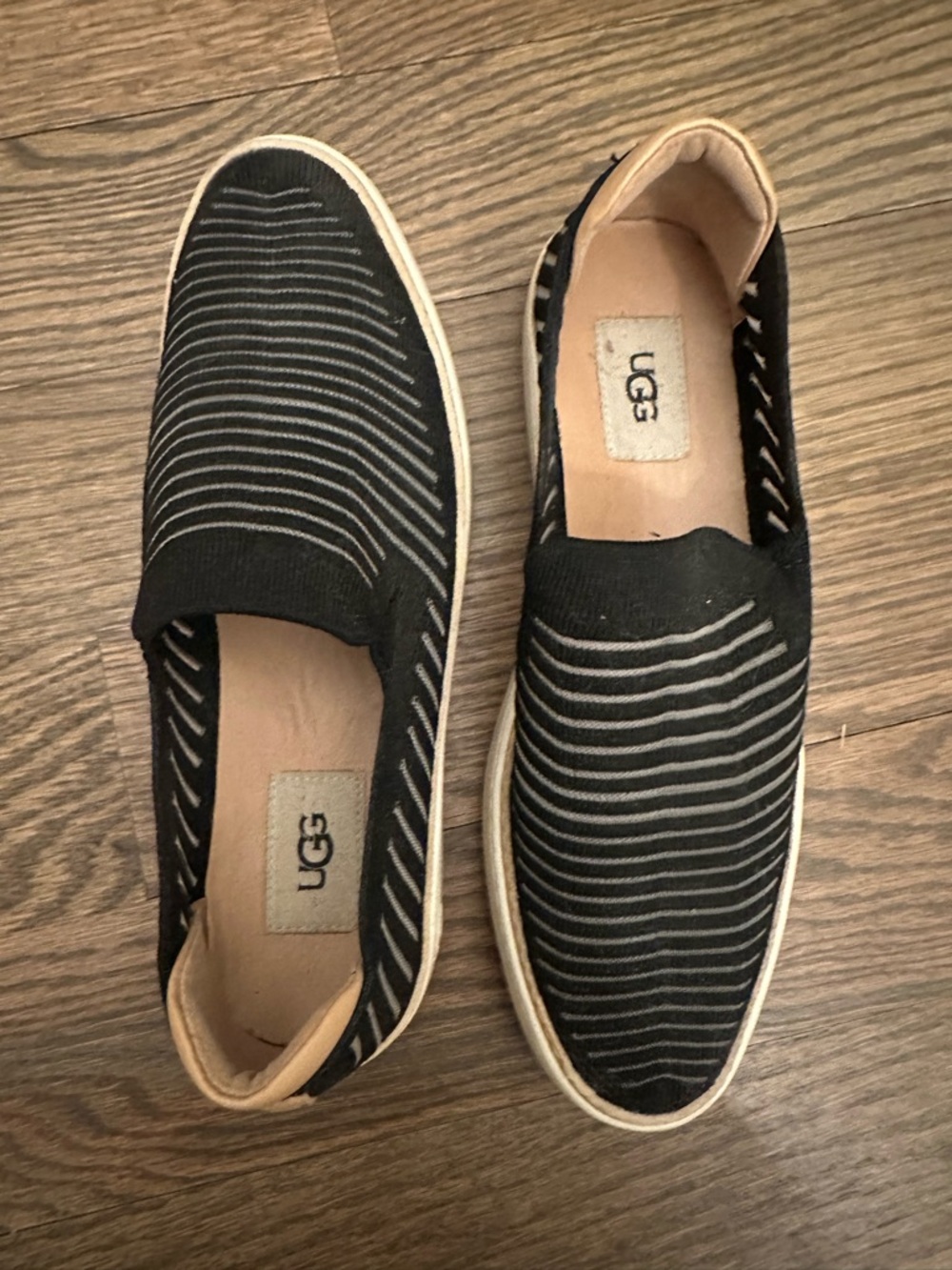 UGG Women’s Black and Gray Striped Slip-On Loafers
